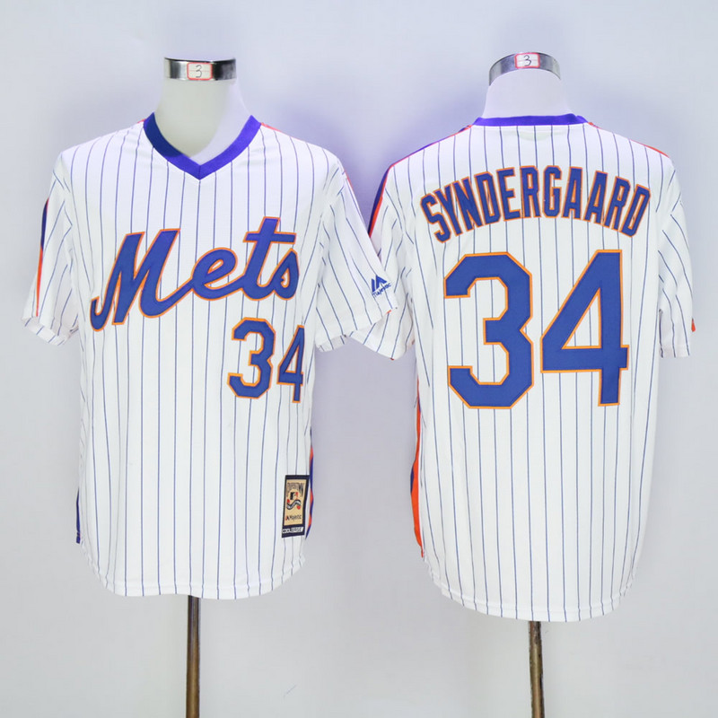 Men New York Mets 34 Syndergaard Blue Throwback Game MLB Jerseys